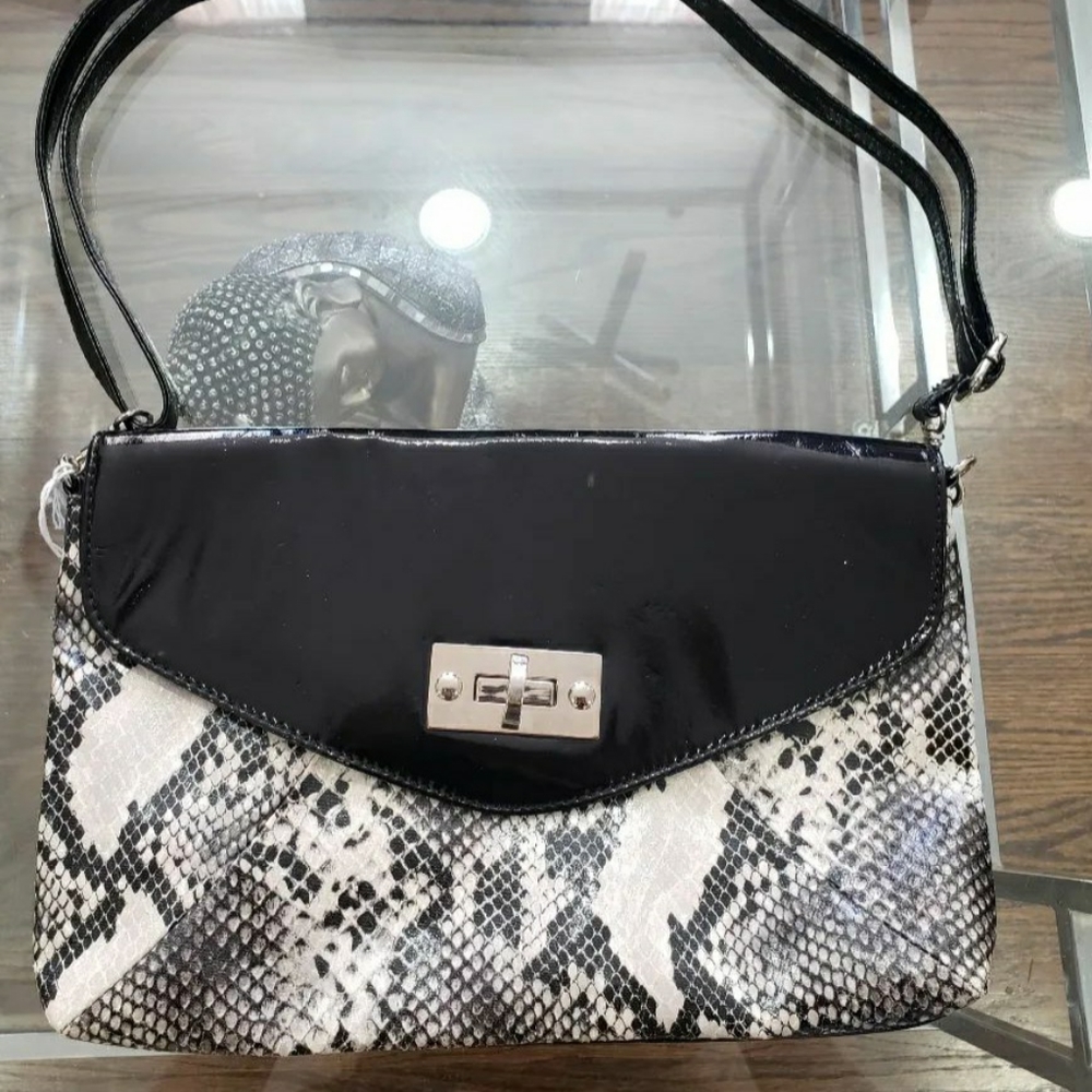 Snake print and patent leather purse